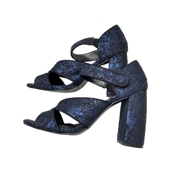 Zara Blue Open Toe Jacquard Heels Size 39 - Picture 5 of 6